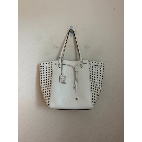 Lauren Ralph Lauren Handbags - Lauren Ralph Lauren‎ White Leather Eyelet Tote Shoulder Bag NWT
